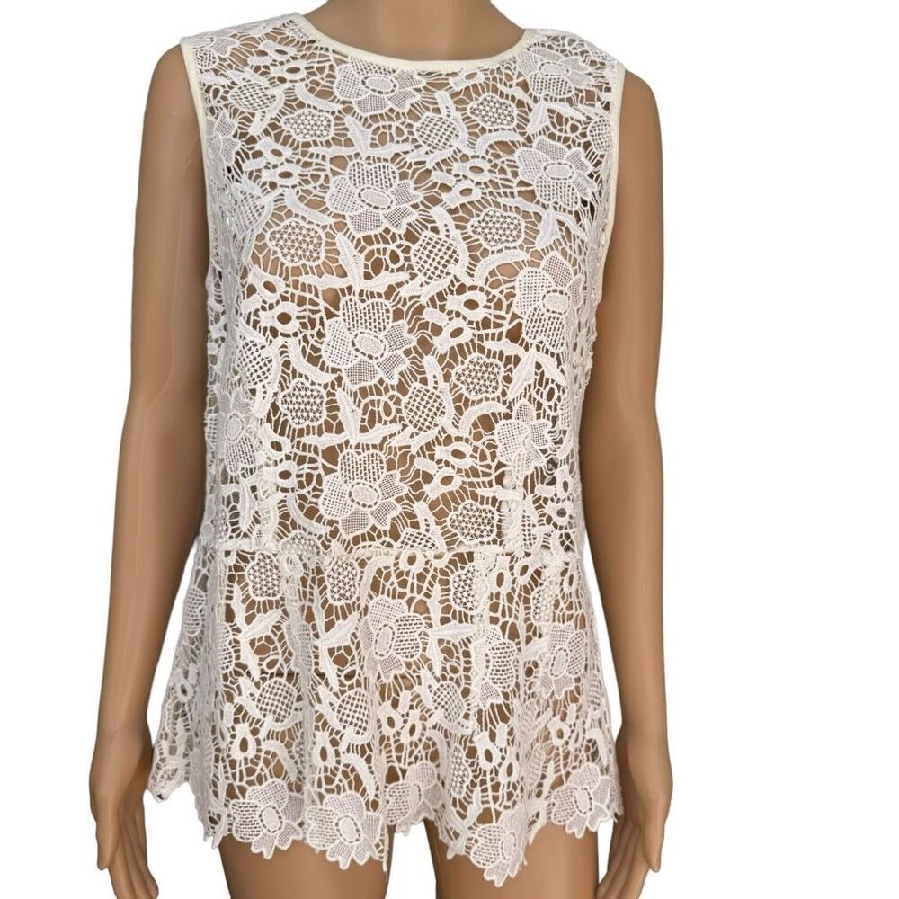 CAbi Needle Lace Shell Tank Top w/ Peplum & Exposed Zip cotton size M